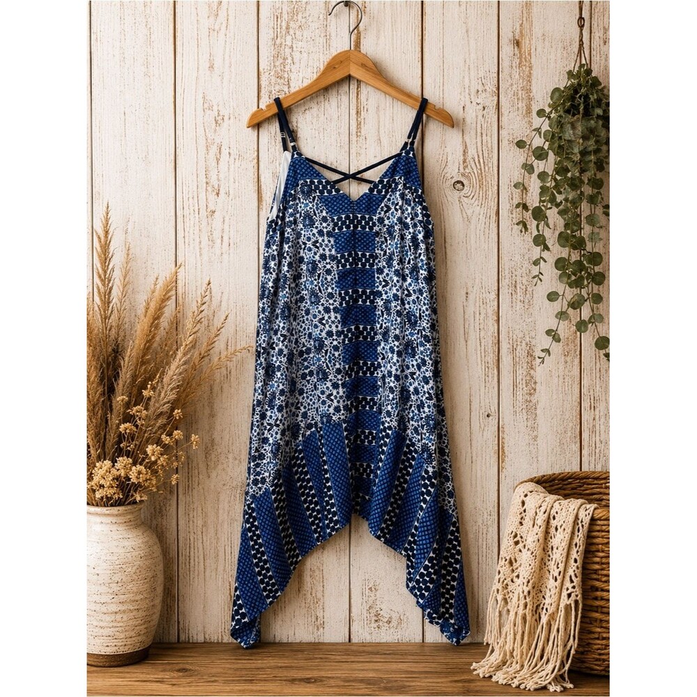Anthropologie Adelyn Rae Blue‎ Boho Floral Handkerchief Dress Medium